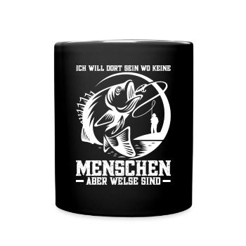 Welsangeln Angler Angelrute Welsfisher Welse - Tasse einfarbig - Schwarz - Vorne