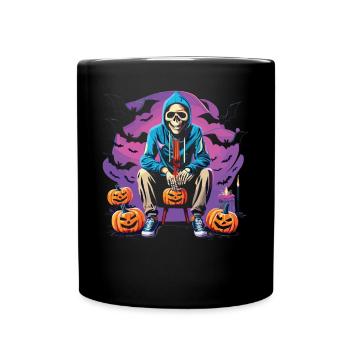 Halloween Skeleton Bat Pumpkin - Full Colour Mug - black - Front