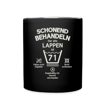Der Alte Lappen, Schonend Behandeln 65. Geburtstag - Tasse einfarbig - Schwarz - Vorne