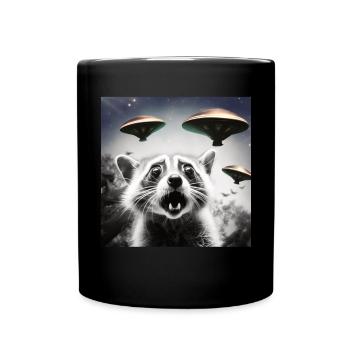 Funny Frightened Raccoon Selfie UFO Alien - Full Colour Mug - black - Front