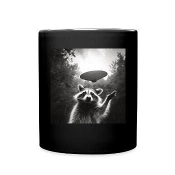 Funny Frightened Raccoon Selfie UFO Alien - Full Colour Mug - black - Front