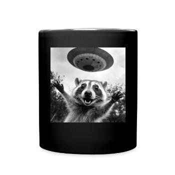 Funny Frightened Raccoon Selfie UFO Alien - Full Colour Mug - black - Front
