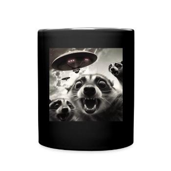 Funny Frightened Raccoon Selfie UFO Alien - Full Colour Mug - black - Front