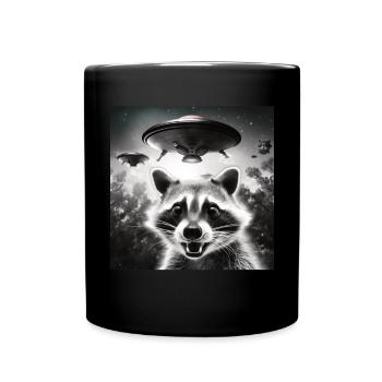 Funny Frightened Raccoon Selfie UFO Alien - Full Colour Mug - black - Front