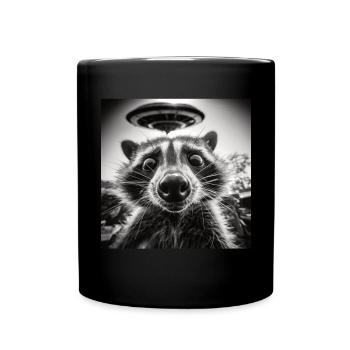 Funny Frightened Raccoon Selfie UFO Alien - Full Colour Mug - black - Front