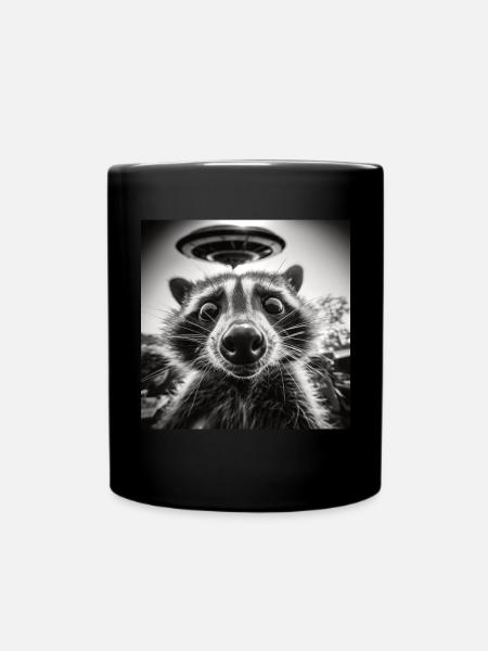 Lustig Erschrecktes Waschbär Selfie UFO Alien - Tasse einfarbig - Schwarz