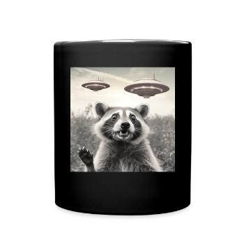 Funny Frightened Raccoon Selfie UFO Alien - Full Colour Mug - black - Front