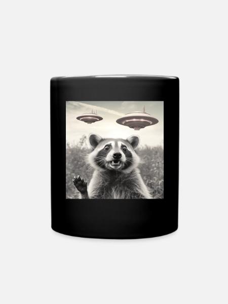 Lustig Erschrecktes Waschbär Selfie UFO Alien - Tasse einfarbig - Schwarz