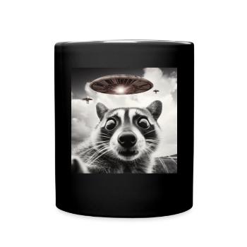 Funny Frightened Raccoon Selfie UFO Alien - Full Colour Mug - black - Front