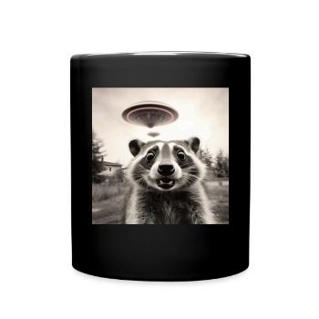Funny Frightened Raccoon Selfie UFO Alien - Full Colour Mug - black - Front