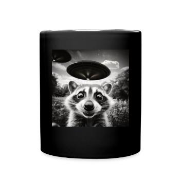 Funny Frightened Raccoon Selfie UFO Alien - Full Colour Mug - black - Front