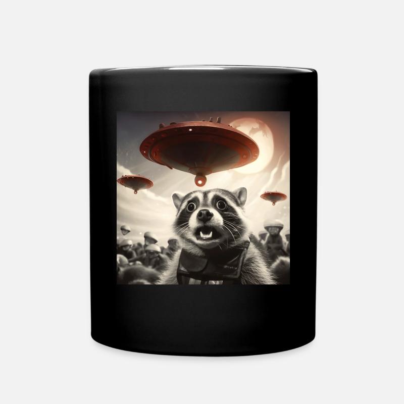 Drôle de raton laveur effrayé selfie OVNI Alien - Mug uni - noir