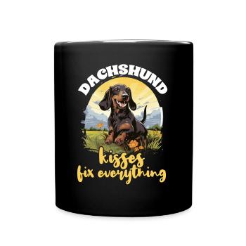 sausage dog Dachshund kisses Fix everything - Full Colour Mug - black - Front