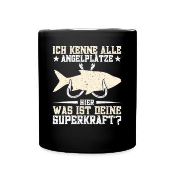 Angelrute Fischen Angeln Angelköder - Tasse einfarbig - Schwarz - Vorne