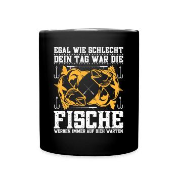 Angelhaken Angler Fisherboot Angeln - Tasse einfarbig - Schwarz - Vorne