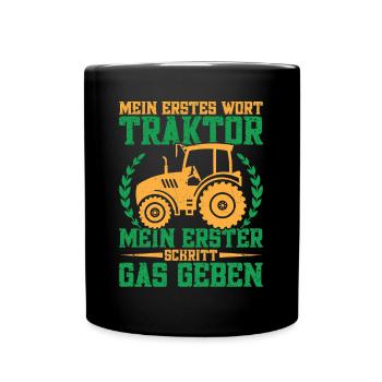 Traktor fahren Hühnerbauer Traktorfahrer - Tasse einfarbig - Schwarz - Vorne