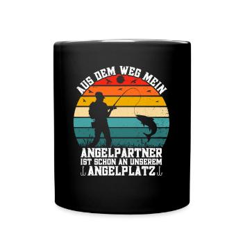 Angelurlaub Angeln Fischen Angelköder Angelrute - Tasse einfarbig - Schwarz - Vorne