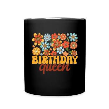Birthday Queen Groovy Flower Party Family - Full Colour Mug - black - Front
