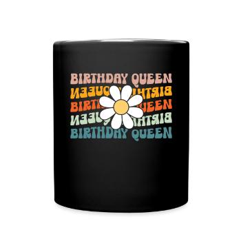 Birthday Queen Groovy Flower Party Family - Full Colour Mug - black - Front