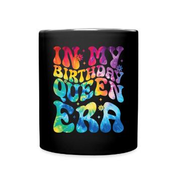 Birthday Queen Groovy Flower Party Family - Full Colour Mug - black - Front