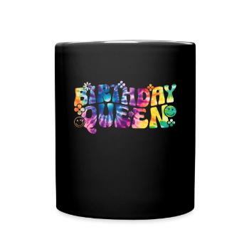 Birthday Queen Groovy Flower Party Family - Full Colour Mug - black - Front
