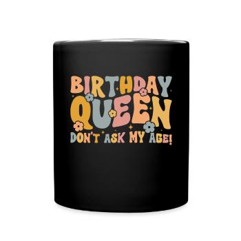 Birthday Queen Groovy Flower Party Family - Full Colour Mug - black - Front