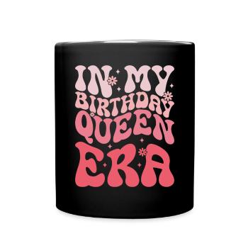 Birthday Queen Groovy Flower Party Family - Full Colour Mug - black - Front