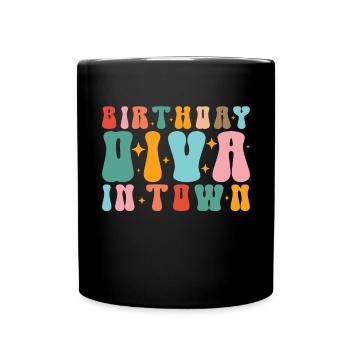 Birthday Queen Groovy Flower Party Family - Full Colour Mug - black - Front