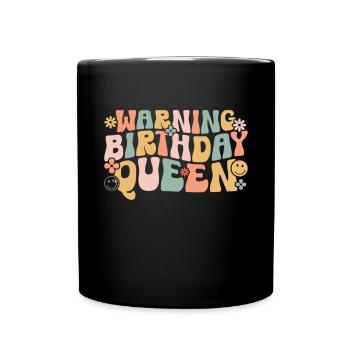 Birthday Queen Groovy Flower Party Family - Full Colour Mug - black - Front