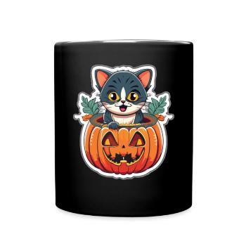 Katzenaugen im Dunkel: Magisches Halloween-Design - Tasse einfarbig - Schwarz - Vorne