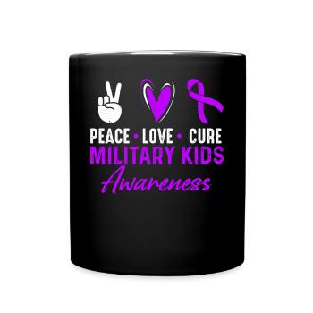 Peace Love Cure Military Kids Awareness Month Purple - Full Colour Mug - black - Front