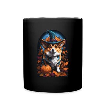 Corgi Hexe Halloween Corgi - Tasse einfarbig - Schwarz - Vorne