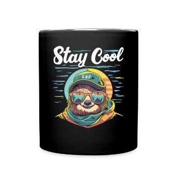 Entspanntes Faultier: STAY COOL - Tasse einfarbig - Schwarz - Vorne