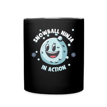 Schneeballschlacht - Snowball Ninja in Action - Tasse einfarbig - Schwarz - Vorne