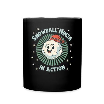 Schneeballschlacht - Snowball Ninja in Action - Tasse einfarbig - Schwarz - Vorne