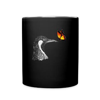 Aesthetic penguin with butterfly - Full Colour Mug - black - Front
