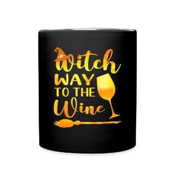 Hexenweg zum Wein Lustiges Halloween-Wein-Wortspiel - Tasse einfarbig - Schwarz - Vorne