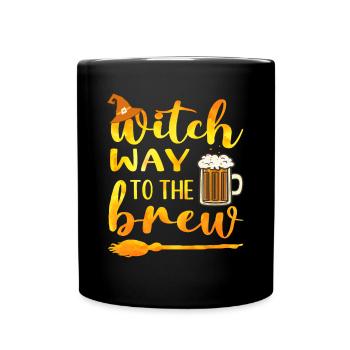 Witch Way To The Brew Funny Halloween Beer Pun - Full Colour Mug - black - Front