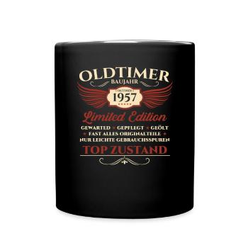 66. Geburtstag Oldtimer Oktober Jahrgang 1957 - Tasse einfarbig - Schwarz - Vorne