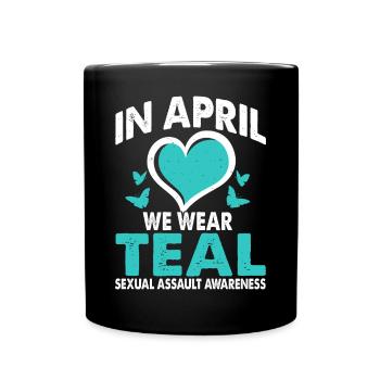 En avril, nous apportons un soutien bleu-vert pour - Mug uni - noir - Devant