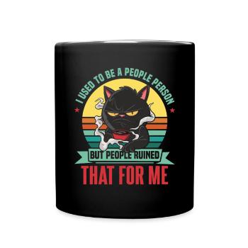 Früher war ich ein geselliger Mensch Lustige Katze Asozial - Tasse einfarbig - Schwarz - Vorne