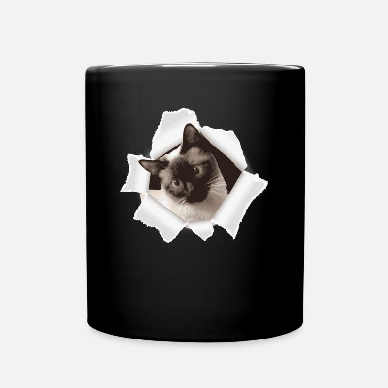 Süßes Kätzchen schaut aus einem Loch - Tasse einfarbig - Schwarz