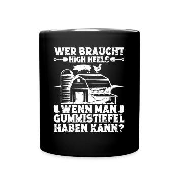 Landwirt Gummistiefel Bauer Traktor Hektar - Tasse einfarbig - Schwarz - Vorne