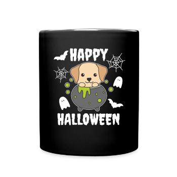 Labrador Happy Halloween Hexenkessel Fledermaus - Tasse einfarbig - Schwarz - Vorne