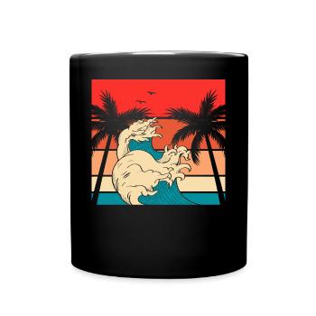 Palmen Wellen Retro Vintage - Tasse einfarbig - Schwarz - Vorne