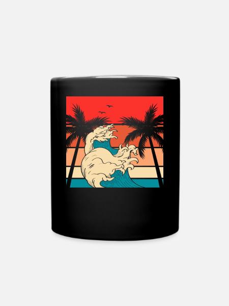 Palmen Wellen Retro Vintage - Tasse einfarbig - Schwarz