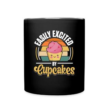 Easily Excited By Cupcakes Cute Retro Pastry Chef - Full Colour Mug - black - Front
