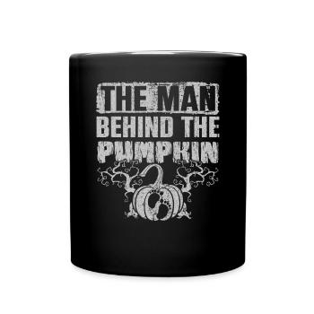 The Man Behind The Pumpkin Halloween Pregnant - Full Colour Mug - black - Front