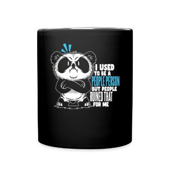 Früher war ich ein Mensch Humor Panda - Tasse einfarbig - Schwarz - Vorne