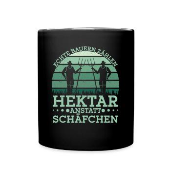 Bauer Landwirt Hektar Trecker Traktor - Tasse einfarbig - Schwarz - Vorne